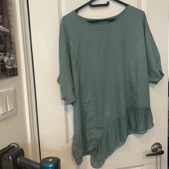 Teal Green Made in Italy 100% Linen Women’s Blouse 🇮🇹 - Picture 2 of 7